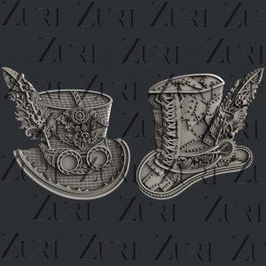 Intricately detailed steampunk hats.